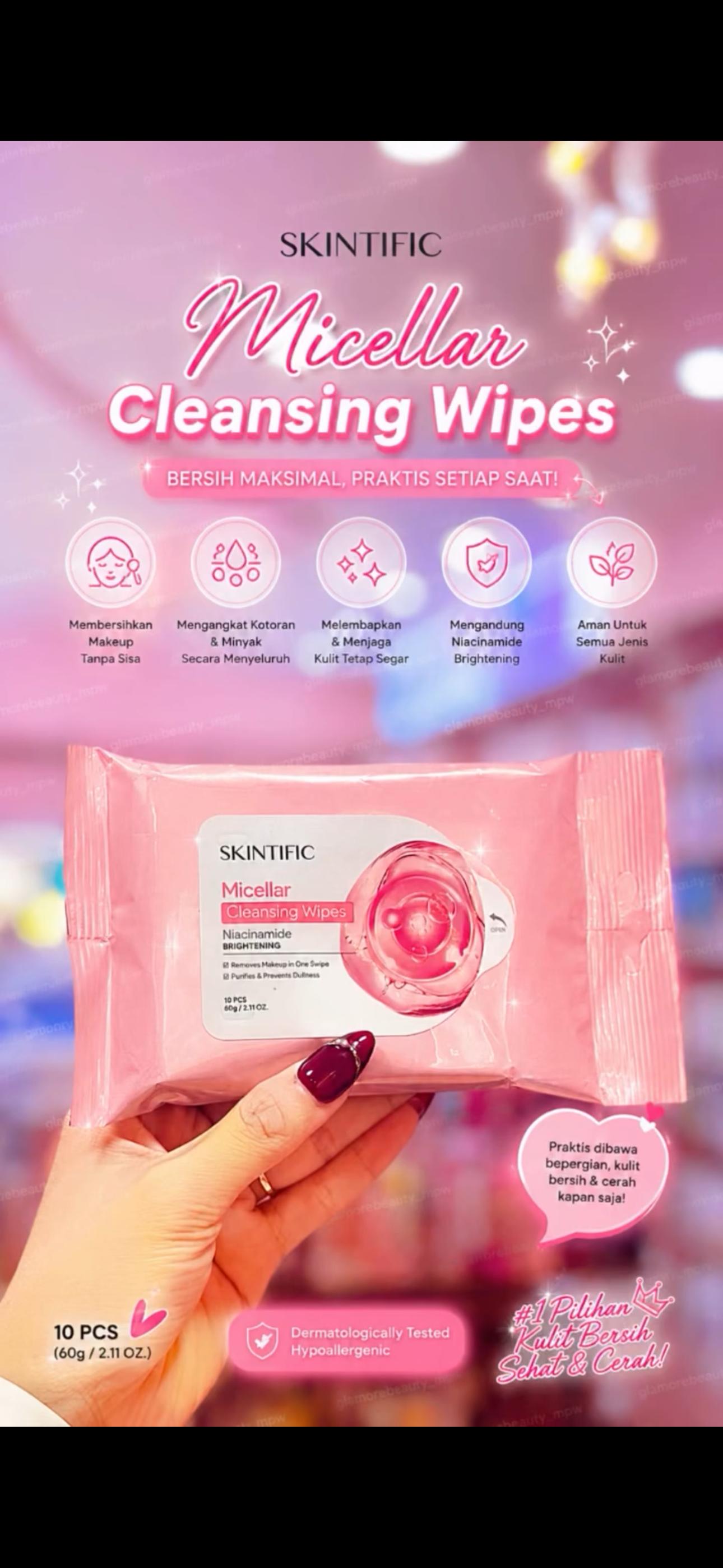 SKINTIFIC NIACINAMIDE BRIGHT MICELLAR CLEANSING WIPES 10PCS 60G