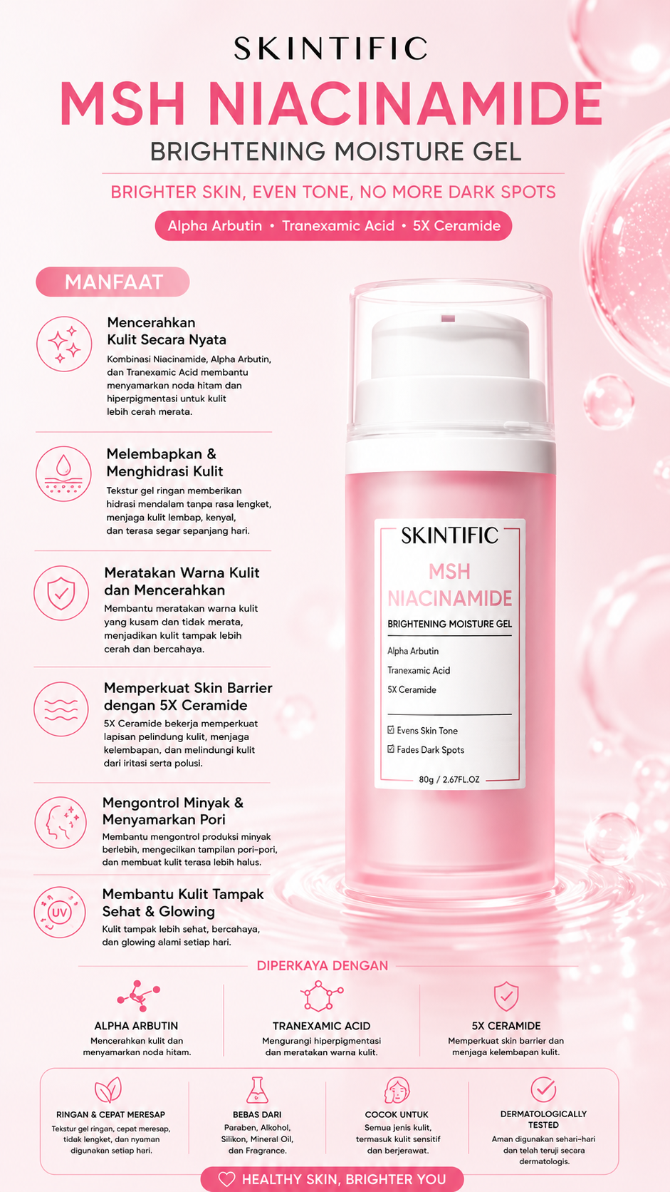 SKINTIFIC NIACINAMIDE MSH MOIST GEL BRIGHT 80GR
