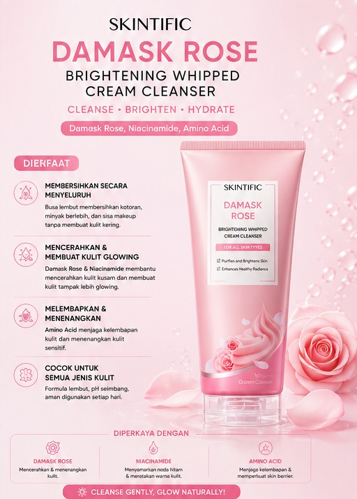 SKINTIFIC DAMASK ROSE BRIGHTENING WHIPPED CREAM CLEANSER 120G