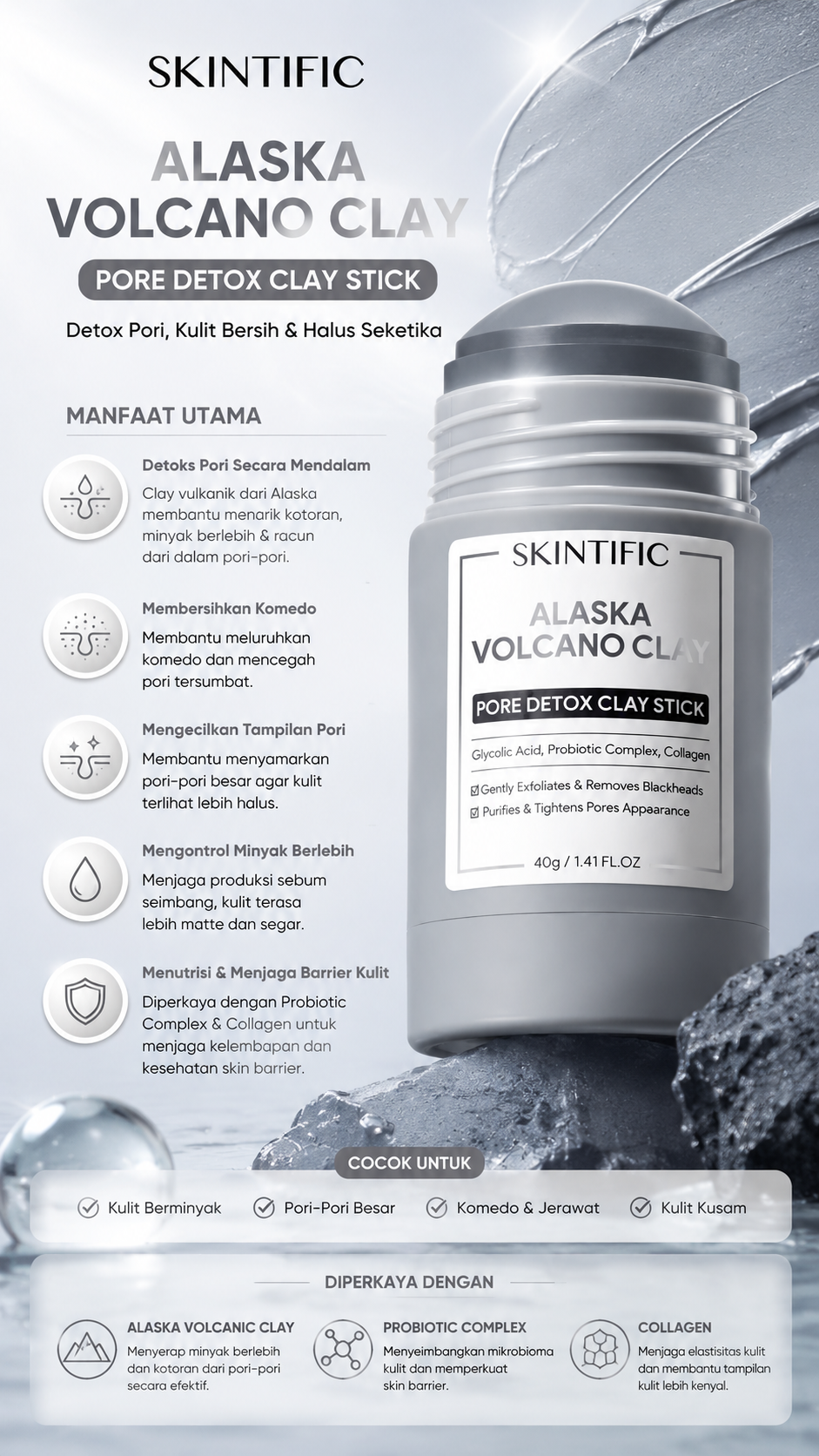 SKINTIFIC ALASKA VOLCANO STICK CLAY 40GR