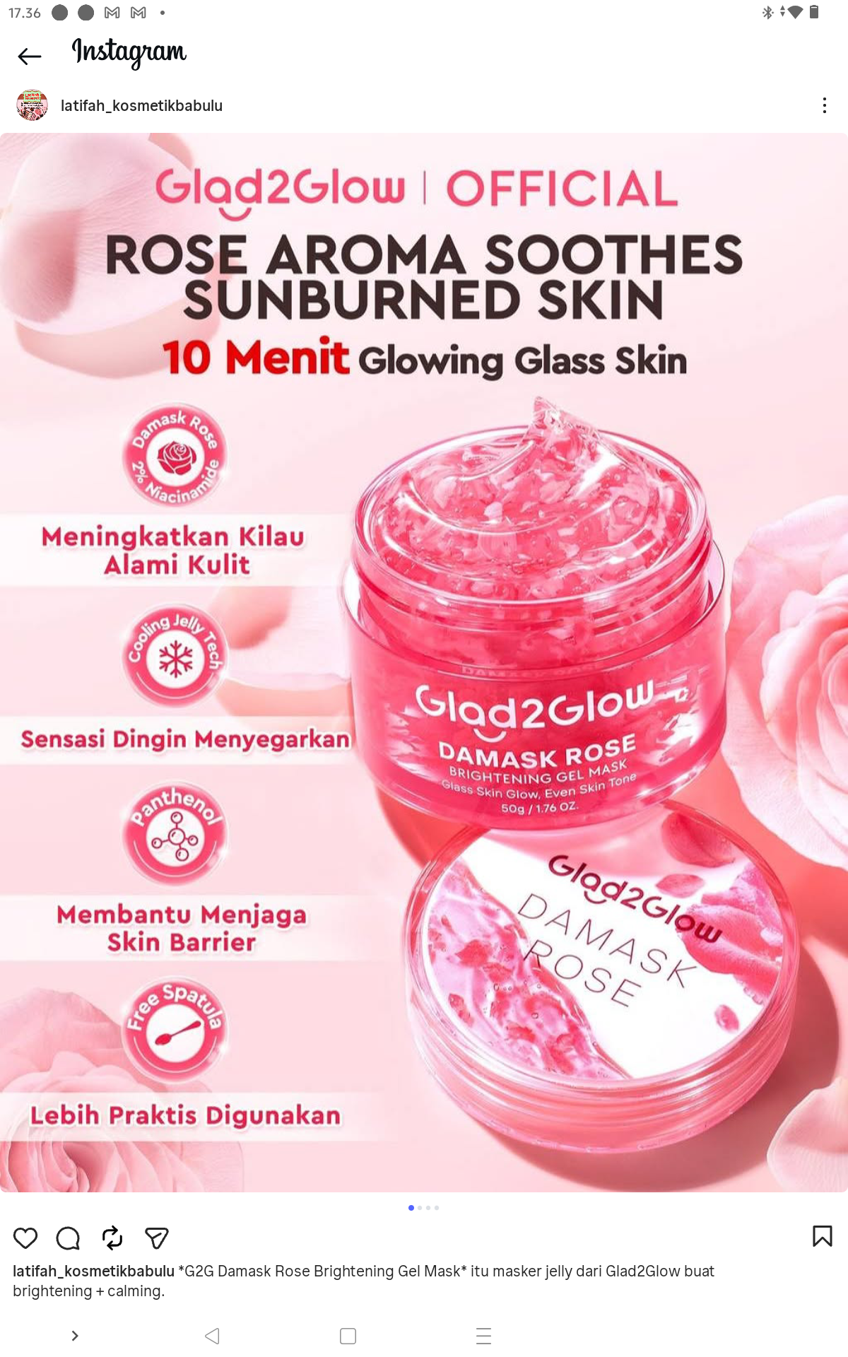 G2G DAMASK ROSE BRIGHTENING GEL MASK 50G