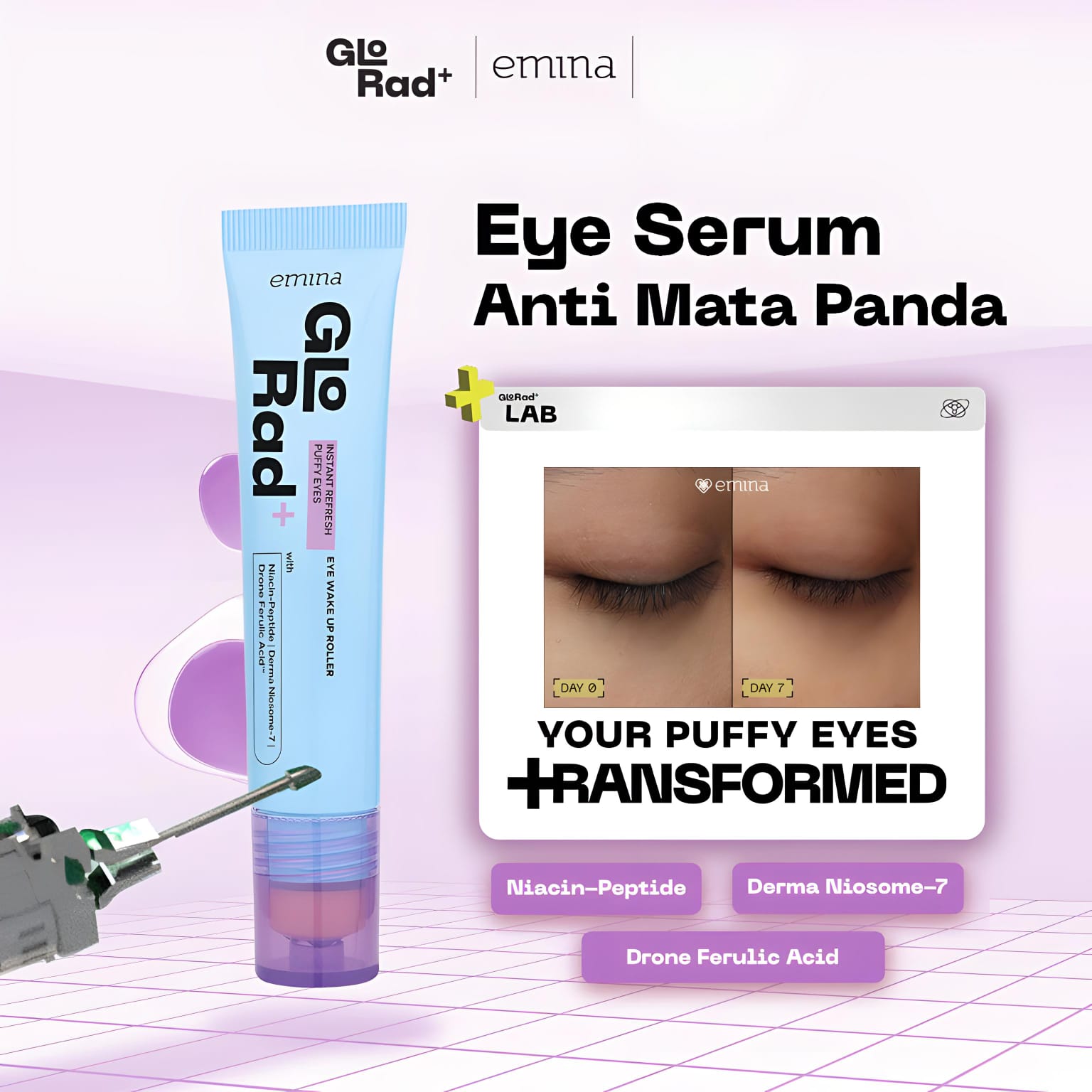 EMINA GLO RAD INSTANT REFRESH PUFFY EYES EYE WAKE UP ROLLER 15ML
