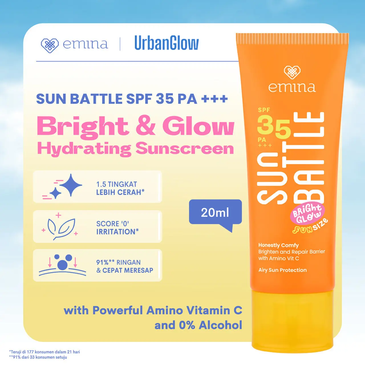 EMINA SUN BATTLE SPF 35PA++ 20ML BRIGHT GLOW PCS