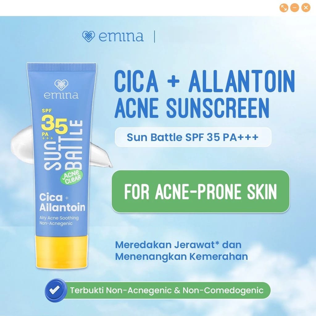 EMINA SUN BATTLE SPF 35PA++ 50ML ACNE CLEAR CICA ALLANTOIN