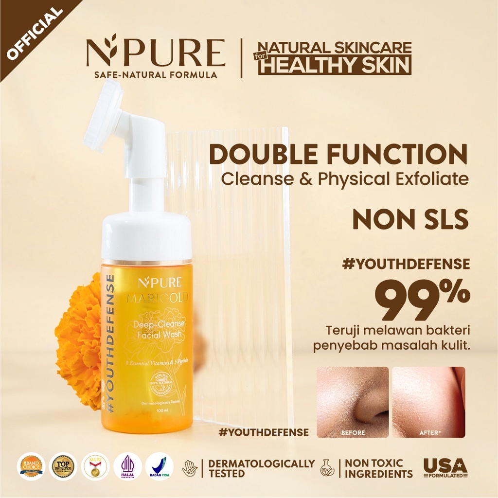 NPURE MARIGOLD ANTI AGING YOUTH DEFENSE FOAM FACE WASH 110ML PUMP