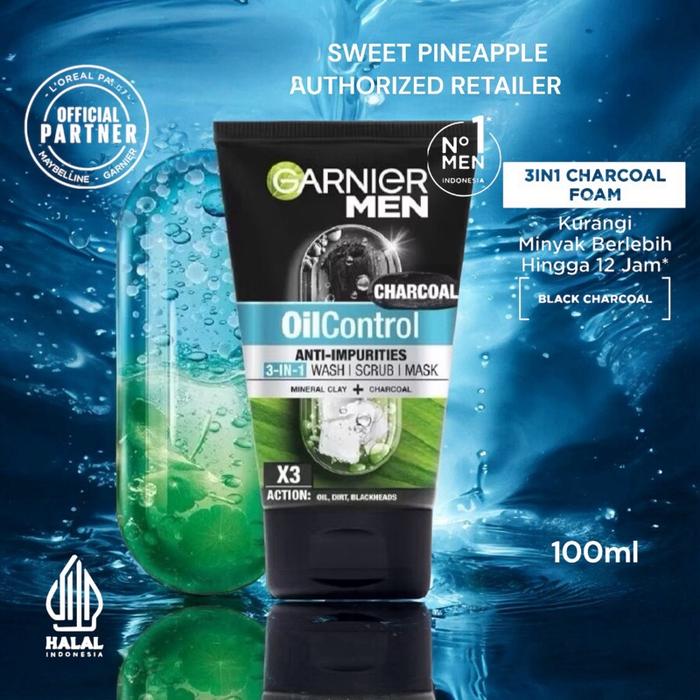 GARNIER MEN 3 IN 1 OIL CONTROL 100ML CHARCOAL