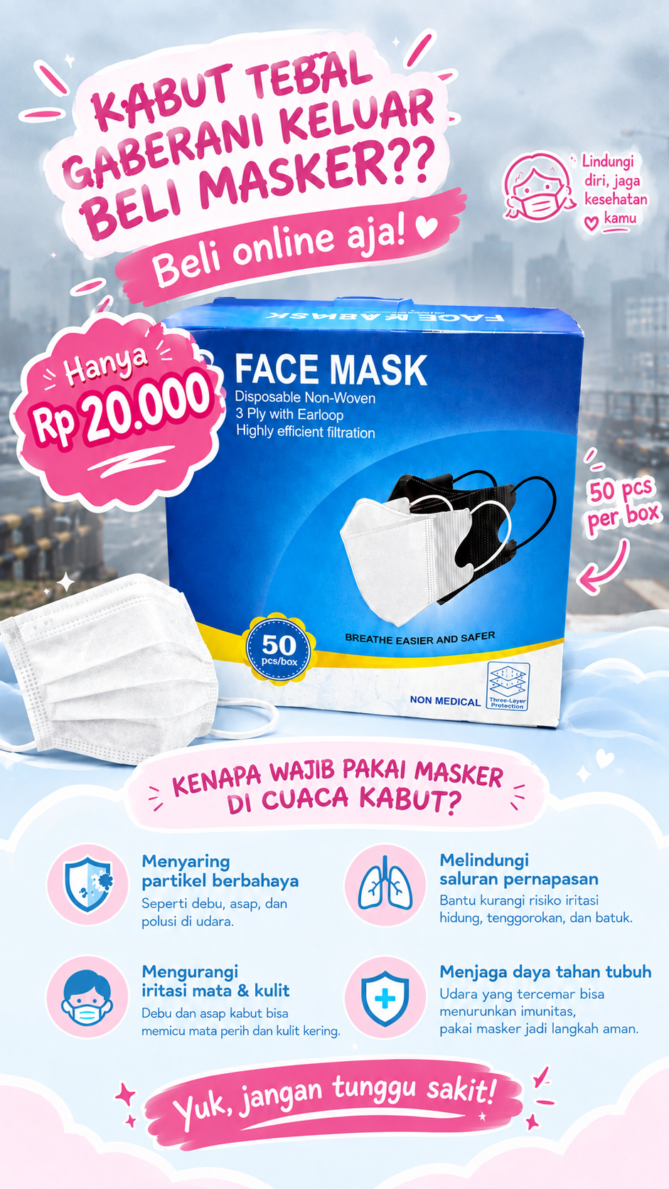 MASKER DUCKBILL FACE MASK HITAM & PUTIH ISI 50 BOX